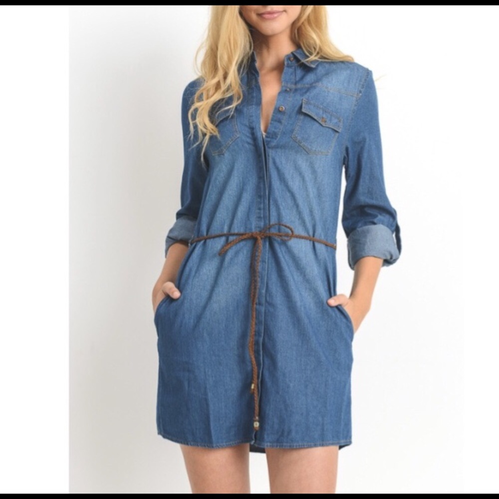 NWT Long Sleeve Chambray Dress w/Belt